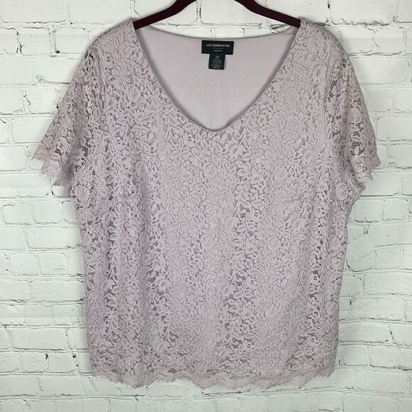 Liz Claiborne Tops - Liz Claiborne Career Woman Lavender Lace Blouse Size 0X